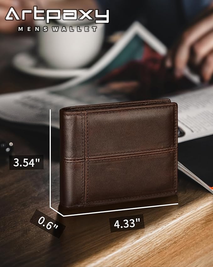 Mens Wallet Bifold Genuine Leather RFID Blocking Wallet for Men with 1 ID Window 13 Card Holders 2 cash pockets 1 Gift Box