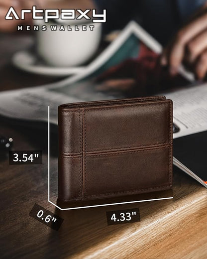 Mens Wallet Bifold Genuine Leather RFID Blocking Wallet for Men with 1 ID Window 13 Card Holders 2 cash pockets 1 Gift Box