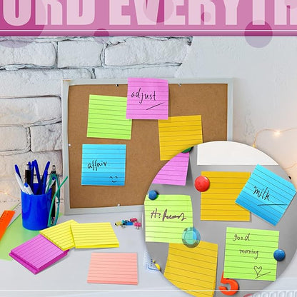 24 Pack Pop Up Sticky Notes 3 x 3 Refills 1200 Sheets Colored Sticky Notes Self Adhesive Memo Pads for Home Office Supplies(Dark Color, Line)