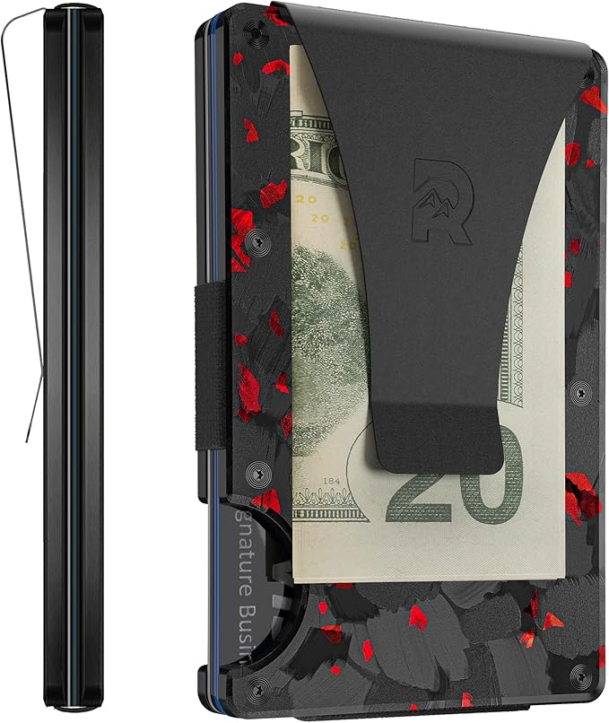 The Ridge Wallet for Men - Slim Minimalist Compact Wallet and Card Holder, RFID Protected Front Pocket Wallets with Integrated Money Clip (Forged Ember)