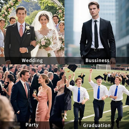 HISDERN Mens Solid Color Ties Formal Satin Necktie and Pocket Square Set Classic Wedding Business Tie & Handkerchief