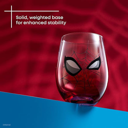 JoyJolt Marvel Spider-Man Spidey-Sense Stemless Drinking Glasses, 19oz Superhero Glass Tumblers, Set of 4 Drink Glasses, Marvel Gifts for Men and Women