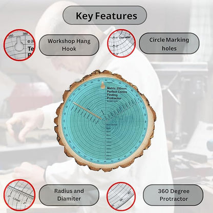 Clearly Printed 250mm Circle Center Finder Tool, Protractor, and Circle Maker Tool and Compass for Woodworking and Wood Turning. Find The Center of Timber or Dowel with Our Center Finder Ruler.