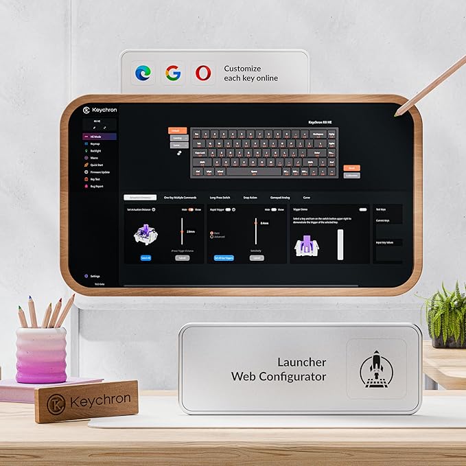 Keychron K6 HE 65% Wireless Mechanical Keyboard, 2.4GHz & Bluetooth, Gateron Double-Rail Magnetic Switch, Double-Shot PBT Keycaps, Aluminum & Wooden Frame, Compatible with Windows/Mac – White