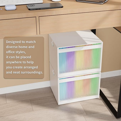 Bamboo Hanging File Boxes with Lids 2 Pack, File Organizer Box for Letter/Legal File, File Box with Hanging Folders Acrylic Light Easy Assembly File Storage Boxes for Home Office, White