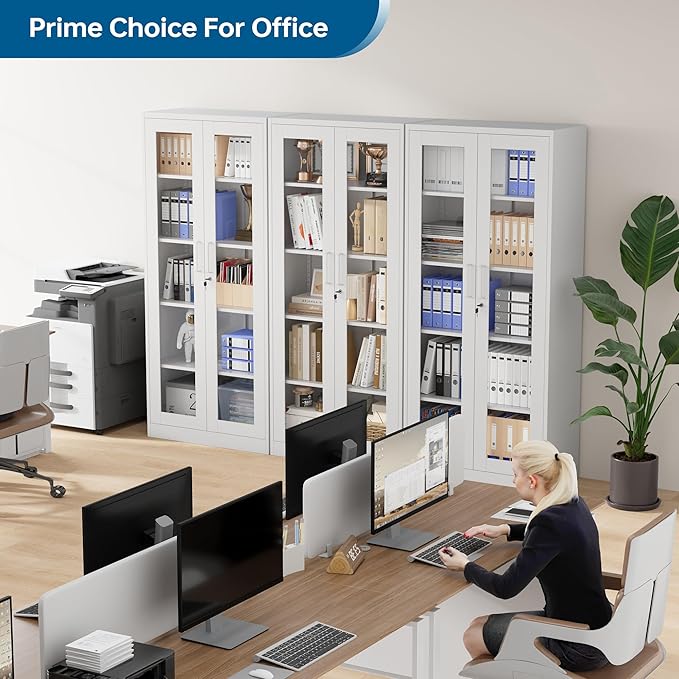 Display Storage Cabinet with Glass Door, 71 Inches Metal Curio Cabinet with 4 Adjustable Shelves, Locking Glass Display Case for Home, Office, Clinic, Pantry, Assemble Required (White)