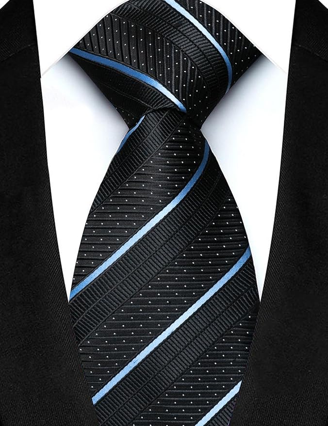 JEMYGINS Mens Striped Tie and Lapel Pin Necktie Pocket Square with Tie Clip Sets for Business Casual 4PCS