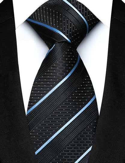 JEMYGINS Mens Striped Tie and Lapel Pin Necktie Pocket Square with Tie Clip Sets for Business Casual 4PCS