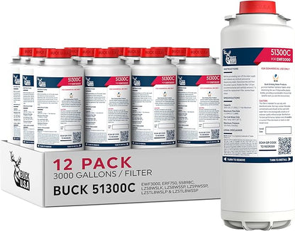 12 Pack Buck 51300C Replacement Filter for EWF3000 – Compatible with Elkay ezH2O Bottle Filling Stations, 3000 Gallons, 12 Months, No Chip, High-Performance Filtration, Easy Install, Fast Flow