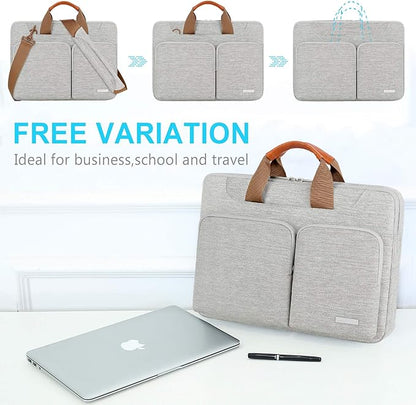 Lacdo 360° Protective Laptop Shoulder Bag, 15-15.6 inch Laptop Sleeve Case for Acer HP Lenovo Dell ASUS Laptop, Acer Aspire, HP Pavilion, Dell Inspiron, Lenovo IdeaPad,ASUS ZenBook Computer Bag, Gray