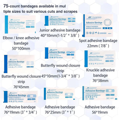 Refill First Aid Kit with 75PCS Assorted Bandages - Emergency Bandage Replenish Pack for Home, Car, Camping, Cuts & Scrapes Care