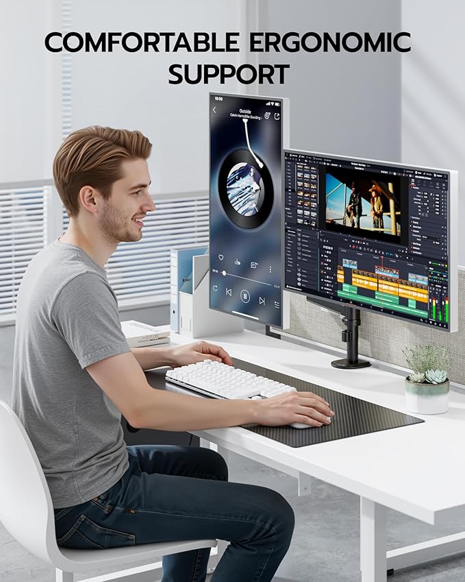 ARES WING Dual Monitor Mount - Ultrawide Monitor Arm for 17 to 40 Inch Heavy Duty Curved Screen up to 26.4 lbs with Clamp/Grommet Desk Mount, 75/100 Vesa Mount, Black