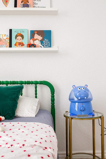 Crane Animal Humidifier for Kids Bedroom, 1 Gal. Cool Mist Humidifier with Adjustable Settings, Optional Filter, Auto Shut-Off, Hippo