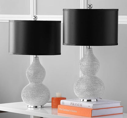 SAFAVIEH Lighting Collection Nicole Modern Silver Bead Base/ Black Shade 25-inch Bedroom Living Room Home Office Desk Nightstand Table Lamp Set of 2 (LED Bulbs Included)