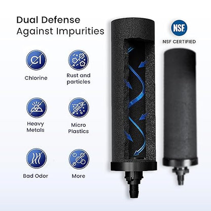 Gravity Water Filter System, 3.25 G NSF Certified Rust Free 304 Stainless Steel Countertop Water Filter | 2 Smart Carbon Filters | Steel Spigot | Manual Install | No Electricity or Plumbing | Portable