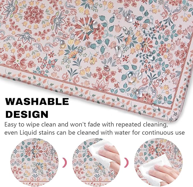Pink Floral Patterns Desk Mat, Large Gaming Mouse Pad Non-Slip Rubber Base with Stitched Edges, Waterproof Protection for PC Laptop Home Office Desk Decor (31.5x11.8in)