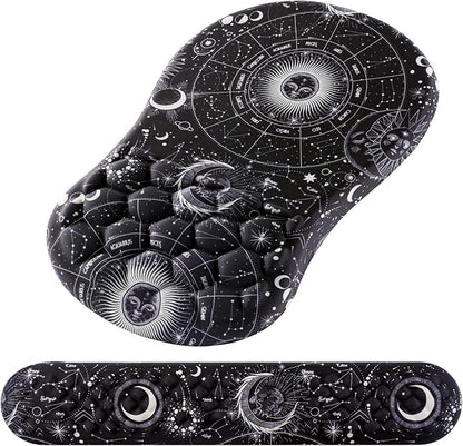 Mouse Pad Wrist Support, 2 in1 Keyboard Wrist Rest+ Ergonomic Mouse Pad, Non-Slip Wrist Rest for Computer Keyboard, Made Easy Typing & Relieve Wrist Pain(Sun Moon)