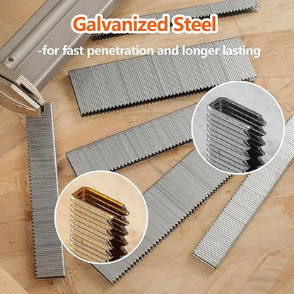 1000-Count 1 Inch Length, 18 Gauge 1/4 Inch Narrow Crown Staples, Heavy Duty Beveled Chiseled Pointed Galvanized Staples, for Pneumatic, Electric 18GA Stapler Gun