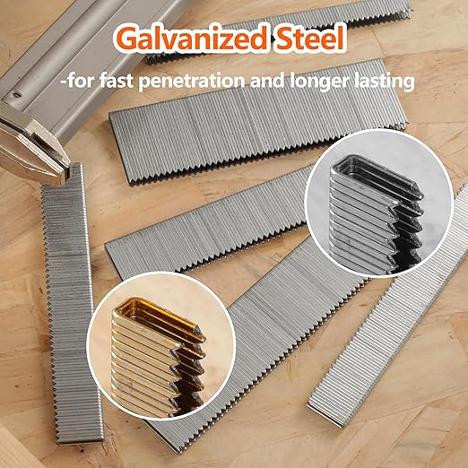 1200-Count 18 Gauge 1/4 Inch Narrow Crown Staples (1/2"+3/4"+1"), 400 per Size, Heavy Duty Beveled Chiseled Pointed Galvanized, Assorted Size Project Pack, for Pneumatic, Electric Stapler