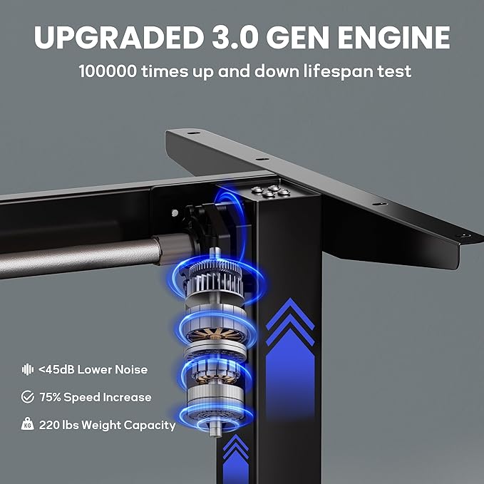 Electric Standing Desk Frame Workstation,Memory Controller Height Adjustment,Up to 47.2", Ergonomic Stand Up Desk Base for Home and Office, Black Frame Only