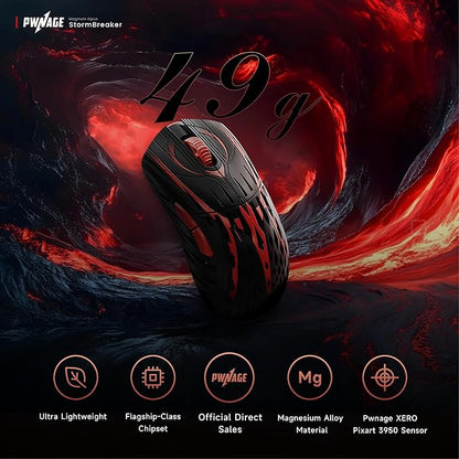 PWNAGE Stormbreaker v3 Wireless Magnesium Gaming Mouse 8kHz - 50grams Ultralight Esports Pro Gamer Flawless Professional PAW3950 Xero Optical Sensor 36,000 DPI - 100% PTFE Skates Ergo -Bloodline