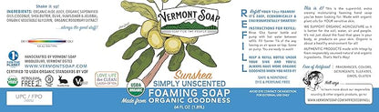 VERMONT SOAP Organic Unscented Foaming Hand Soap - Natural Moisturizing Soap for Dry Skin - Fragrance Free Liquid Bathroom Hand Soap - Simply Unscented - 64 oz