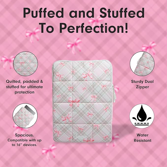 Sonix | Puffy Laptop Sleeve | 15-16 Inch, Quilted Pillow Puffer Laptop Carrying Case, Computer Sleeve | Clueless Pink