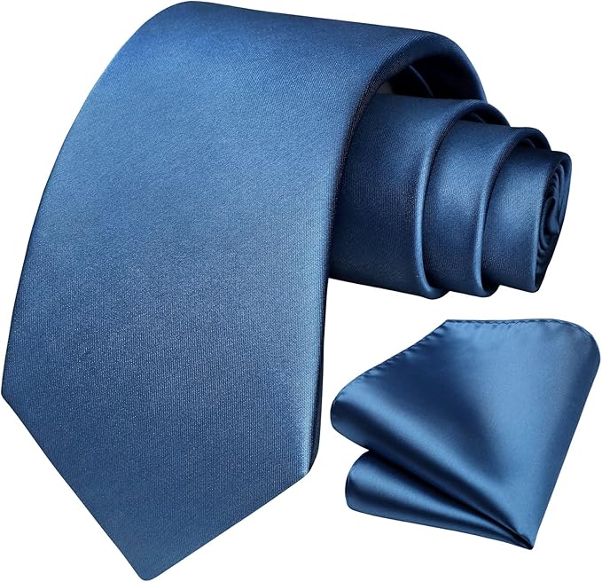 HISDERN Mens Solid Color Ties Formal Satin Necktie and Pocket Square Set Classic Wedding Business Tie & Handkerchief