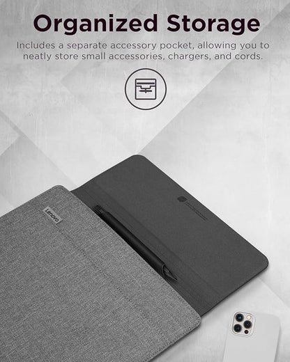Lenovo Slim Laptop Sleeve 16 Inch Notebook/Tablet - Compatible with MacBook Air/Pro - Eco-Friendly Lightweight Case with Accessory Pocket & Magnetic Closure - Grey