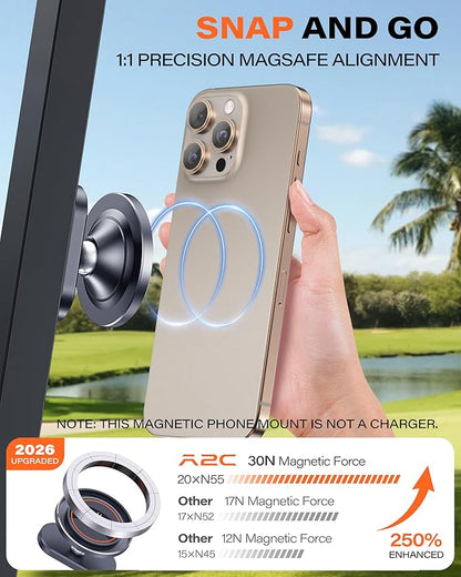 A2C Alloy Magnetic Golf Cart Phone Holder Compatible with MagSafe iPhone 12-17, Unique Golf Gifts for Men Golfers Women Dad Him, 2026 Golf Accessories Essentials Gadgets Fits EZGO, Club Car, Yamaha