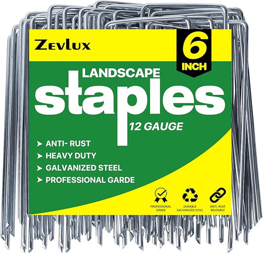 Landscape Staples Galvanized Garden Stakes,6 inch 200 Pack 12 Gauge Heavy Duty Garden Pins for Fences, Lawns, Weed Barriers and Landscape Fabrics, Irrigation Hose,Yard Lawn, Landscape Fabric