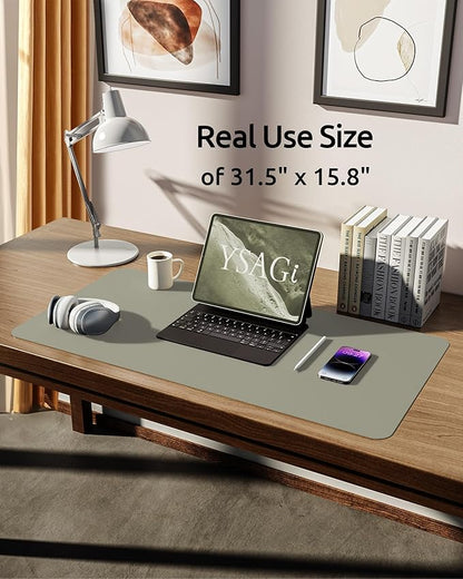 YSAGi Leather Desk Pad Protector, Office Desk Mat, Large Mouse Pad, Non-Slip PU Leather Desk Blotter, Laptop Desk Pad, Waterproof Desk Writing Pad for Office and Home (Olive Beige, 31.5" x 15.8")