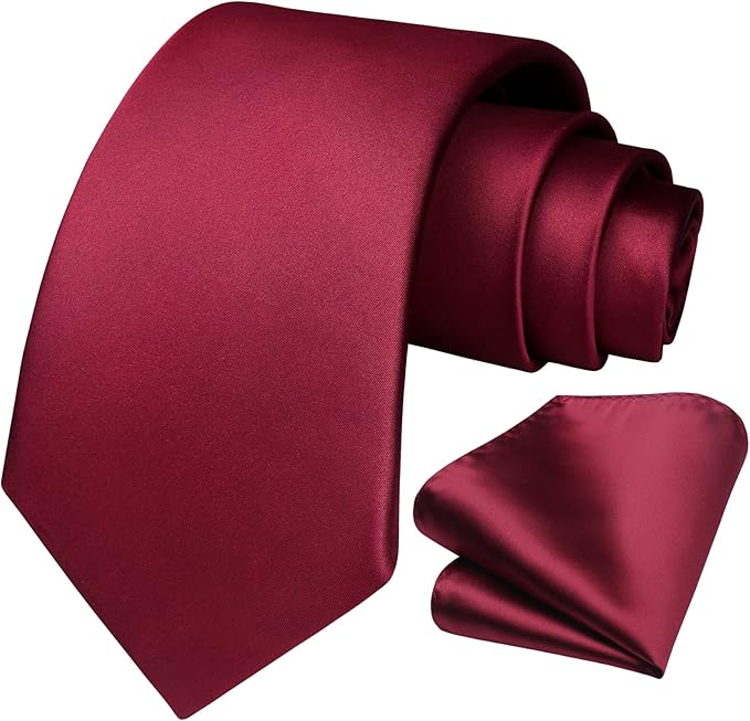 HISDERN Mens Solid Color Ties Formal Satin Necktie and Pocket Square Set Classic Wedding Business Tie & Handkerchief