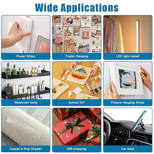 Double Sided Tape 0.39in X 9.85ft，Heavy Duty Removable Mounting Tape, Picture Hanging Adhesive Strips