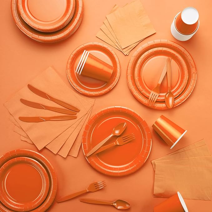 Disposable Paper Plates Orange, 6 3/4 Inches Paper Dessert Plates, Strong and Sturdy Disposable Plates for Party, Dinner, Holiday, Picnic, or Travel Party Plates, Pack of 50