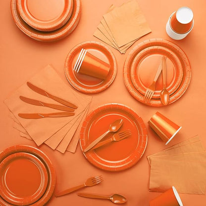 Disposable Paper Plates Orange, 6 3/4 Inches Paper Dessert Plates, Strong and Sturdy Disposable Plates for Party, Dinner, Holiday, Picnic, or Travel Party Plates, Pack of 50