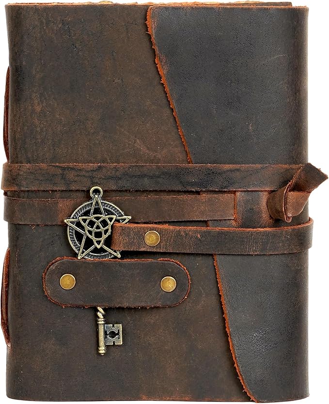 LEATHER VILLAGE Leather Bound Vintage Journal for Women & Men - 7"X5"(A7), Rustic Mocha Brown, 200 Pages of Handmade Deckle Edges Watercolor Paper - Antique Lock Closure - Book of Shadow
