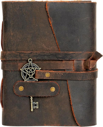 LEATHER VILLAGE Leather Bound Vintage Journal for Women & Men - 7"X5"(A7), Rustic Mocha Brown, 200 Pages of Handmade Deckle Edges Watercolor Paper - Antique Lock Closure - Book of Shadow