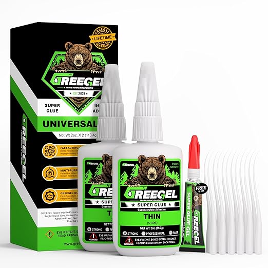 Super Glue Thin for Wood, Ceramic, Plastic, Metal, Super Fast Cyanoacrylate Adhesive (CA) Instant Glue 4 oz - Clear Superglue with Extra Gel for Woodworking, CA Finish, Stabilizing (2 Pack)