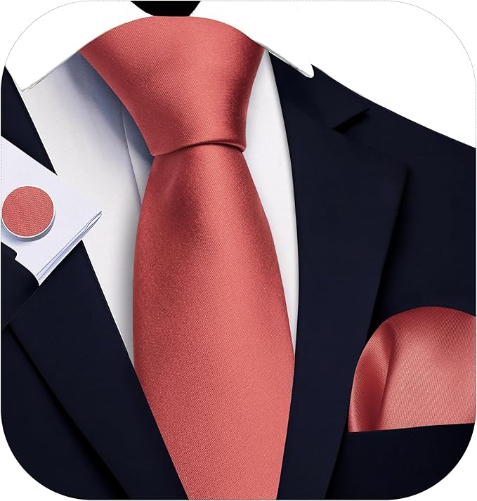 Barry.Wang Tie Sets for Men Silk Solid Necktie Stain Ties Handkerchief Pocket Square Cufflinks Wedding Business Dyed