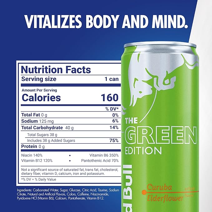 Red Bull Green Edition Curuba Elderflower Energy Drink, 12 Fl Oz, 24 Cans (6 Packs of 4)