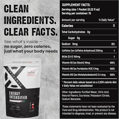 CardoMax - Energy Drink Packets - Liquid Preworkout for Men & Women Caffeine Packets with BCAA, Vitamin B12, Vitamin B6 & B3 - Sugar-Free, Zero Calorie, Vegan & Keto - 15 Stick Packs - Wavecrusher
