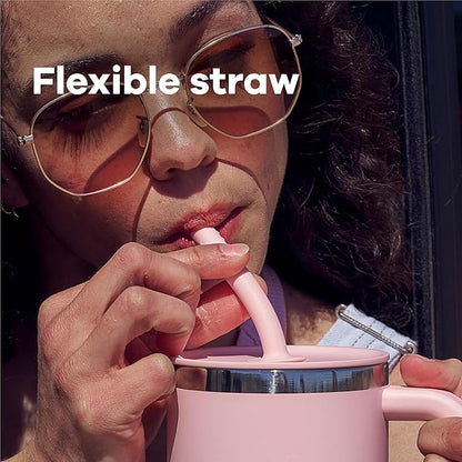 Hydro Flask Travel Tumbler with Handle, Lid and Straw - Insulated Stainless Steel in 32 Oz Jelly Pink