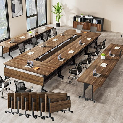 Conference Table,Modern Portable Folding Conference Room Table,Flip Top Rolling Mobile Training Table with Silent Locking Wheels for Seminar Meeting Table Business Tables (6 Pack, 55.x23.6x29.5inch)