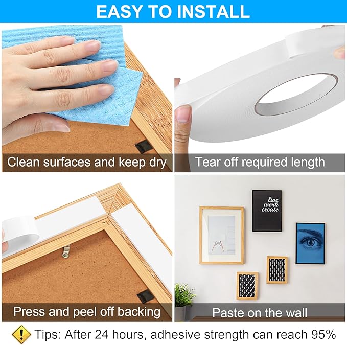 ToLanbbt Double Sided Foam Tape 0.5In x 20FT, Mounting Tape Heavy Duty, Strong Adhesive Weatherproof Seal Strips for DIY Craft Picture Poster, Car & Gap Filling Mountings, Home Office Decor (White)