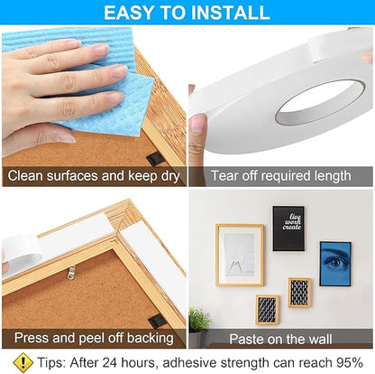 ToLanbbt Double Sided Foam Tape 0.5In x 10FT, Mounting Tape Heavy Duty, Strong Adhesive Weatherproof Seal Strips for DIY Craft Picture Poster, Car & Gap Filling Mountings, Home Office Decor (White)