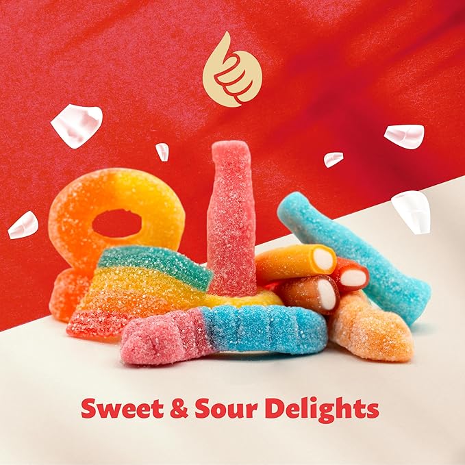 Gummy Candy Mix 2-Pound Bag | Peach Rings, Pencil Bites, Worms, Bottles, Belts | Sour and Sweet Treats
