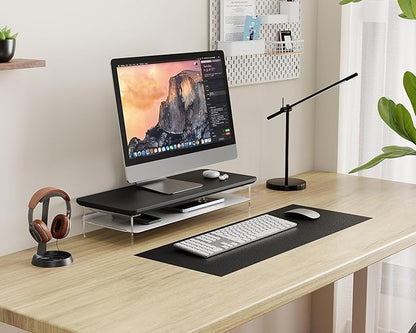 Fenge Acrylic Monitor Stand Riser, 23.6 Inches Monitor Stand with Metal Storage, 2 Tier Acrylic Computer Riser for Desk, Clear Laptop Stand for PC, Laptop, Printer, TV