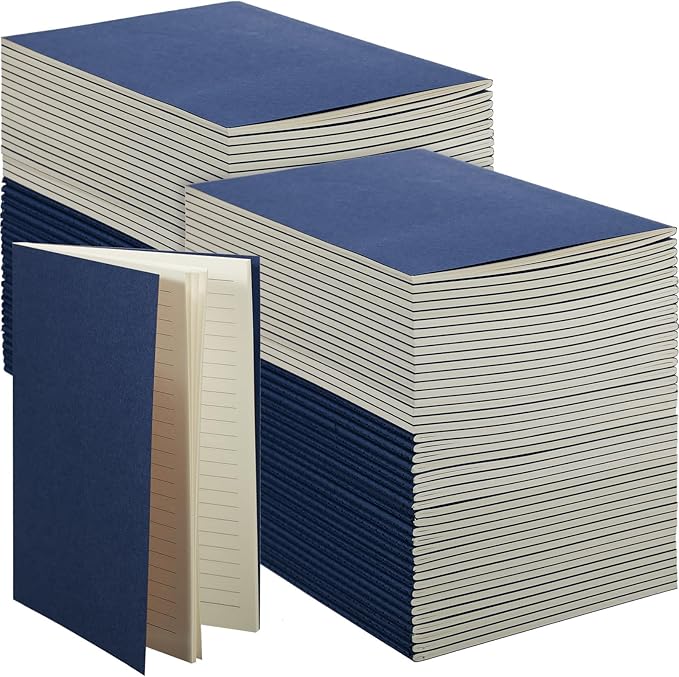 Mimorou 100 Pcs Kraft Notebook Journals 5.5 Inch x 8.3 Inch A5 Softcover Notebooks Bulk for Writing Sketch Office Notepad with 60 Pages 30 Sheets (Multicolor,Lined)(Navy Blue,Lined)