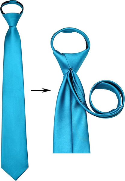 Branduce 3.15"（8cm） Pre-tied Adjustable Zipper Tie and Lapel Pin Solid Necktie Handkerchief Set for Men